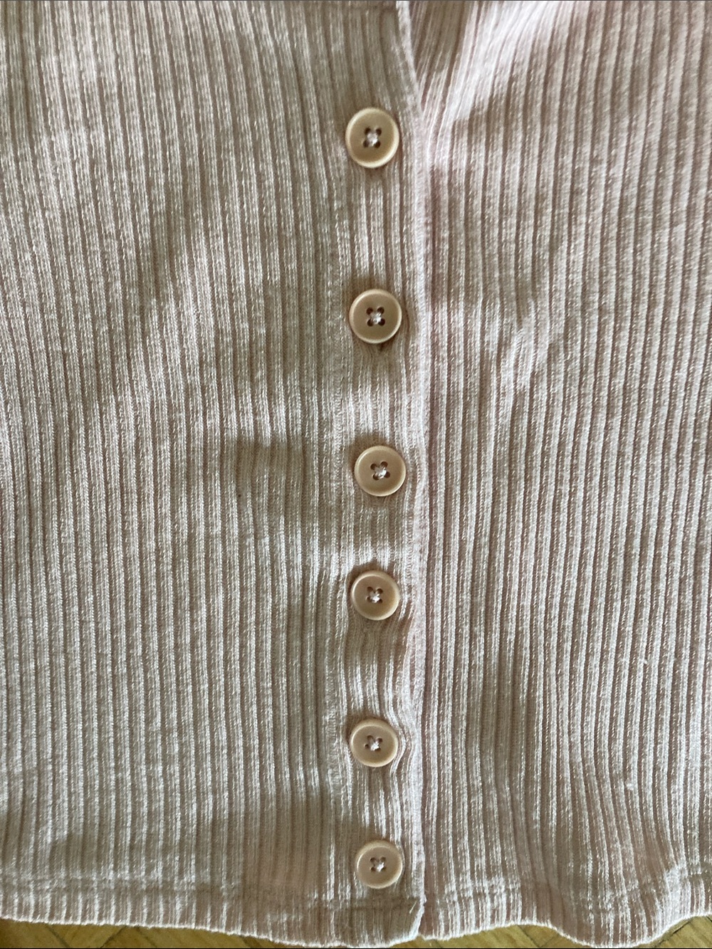 Wilfred Pale Pink Ribbed Button-Front Crop Cardigan - Picture 3 of 4